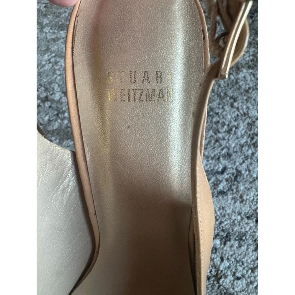 Stuart Weitzman Womens Slingback Pumps Wood Platform Nude Beige‎ Sz 11.5 Leather
